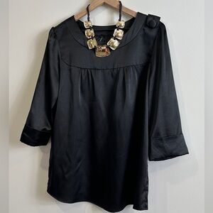 Black Round Neck Satin Blouse By Lapis Size M